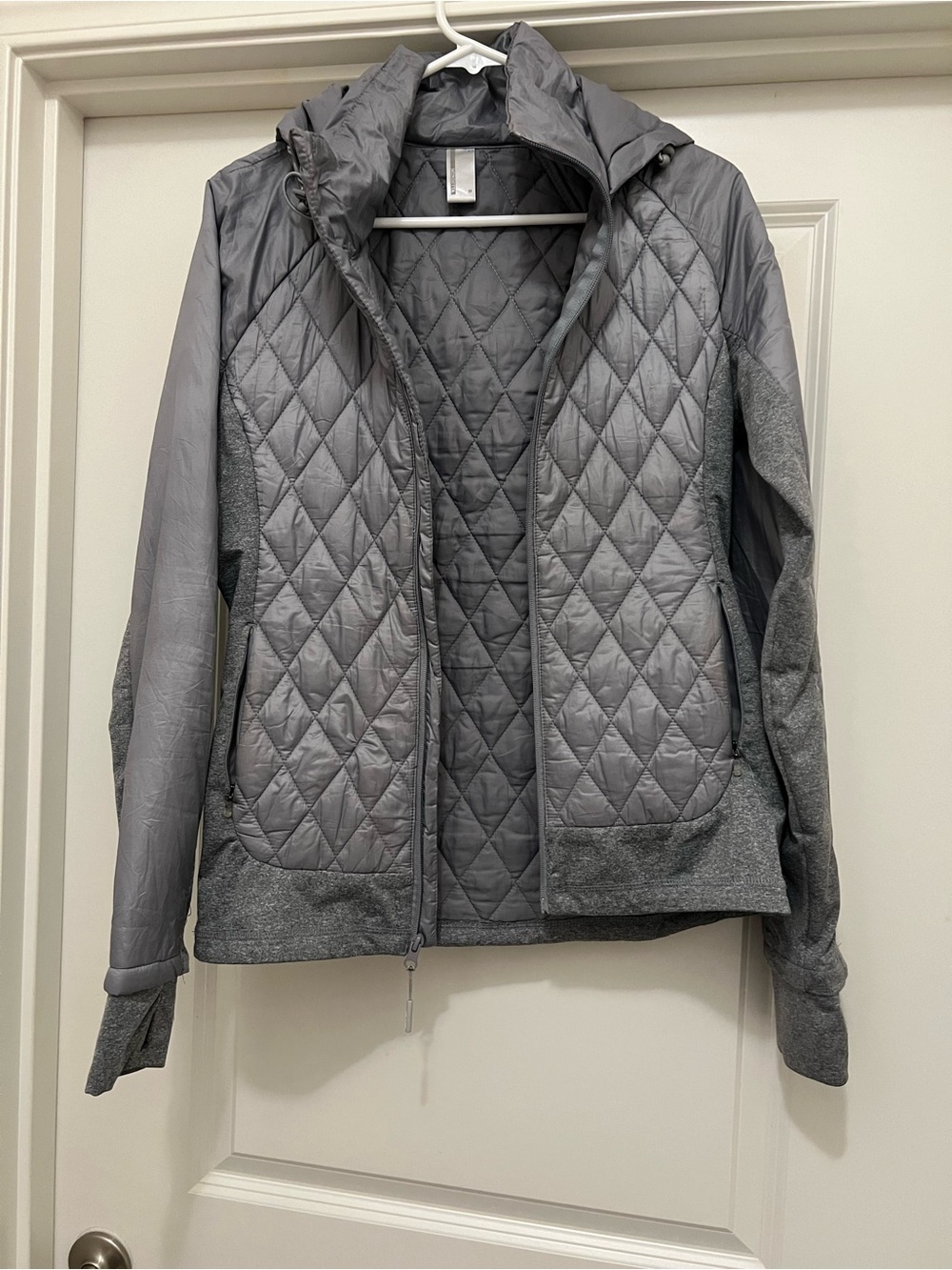 Mondetta Quilted Hooded Mix-Media Jacket - Gray